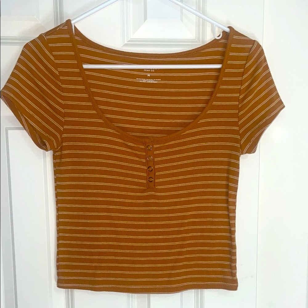 Arizona Jean Company Brown Crop Top Short Sleeve Fitted